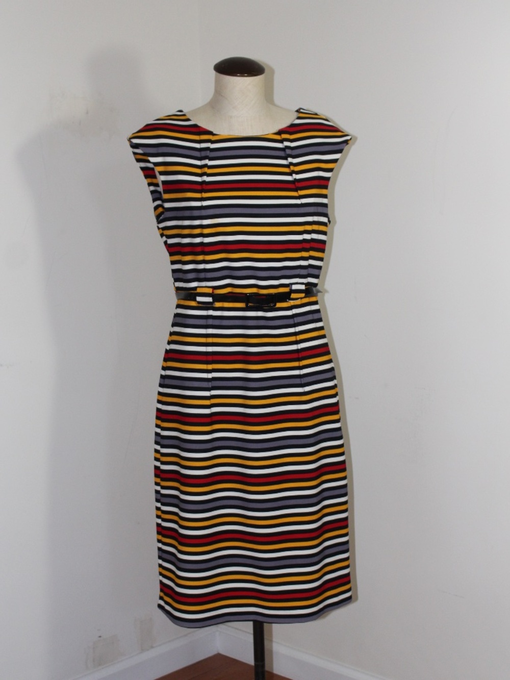 I LE, cap sleeveless  Striped Sheath Dress in Black, White, Red, Yellow
